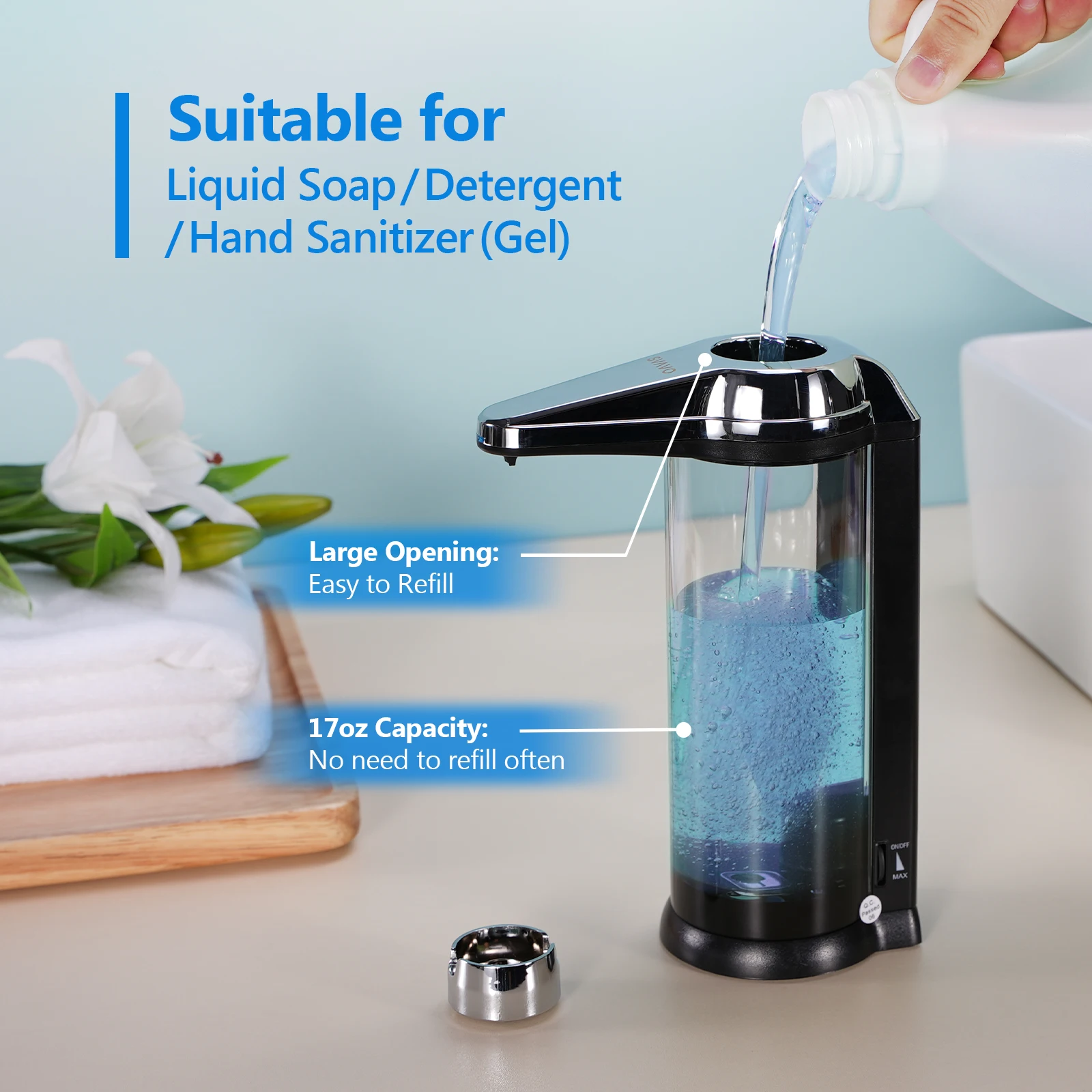 SVAVO Automatic Soap Dispenser Touchless Liquid Dosage Adjustable Countertop Soap Dispenser Wall for Bathroom Kitchen