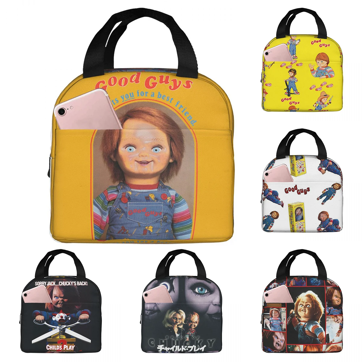 He Wants You For A Best Friend Chucky Lunch Bags Horror Portable Insulated Cooler Child\'s Play Thermal Picnic Work Lunch Box