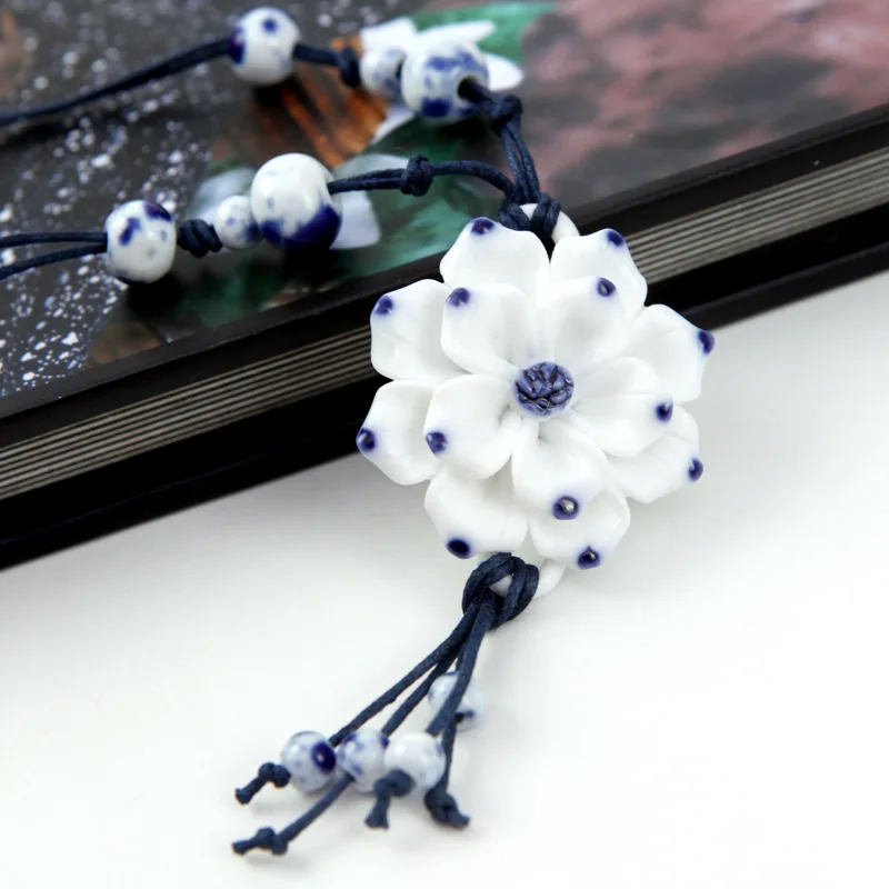 Bohemian Style Handmade Original Ceramic Flower Ladies Necklace Fashion Personality Sweater Jewelry Wholesale