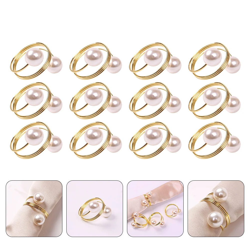 

12 Pcs Pearl Napkin Rings Paper Holders Buckles Serviette Alloy Chic Household Goldendoodle Ornament