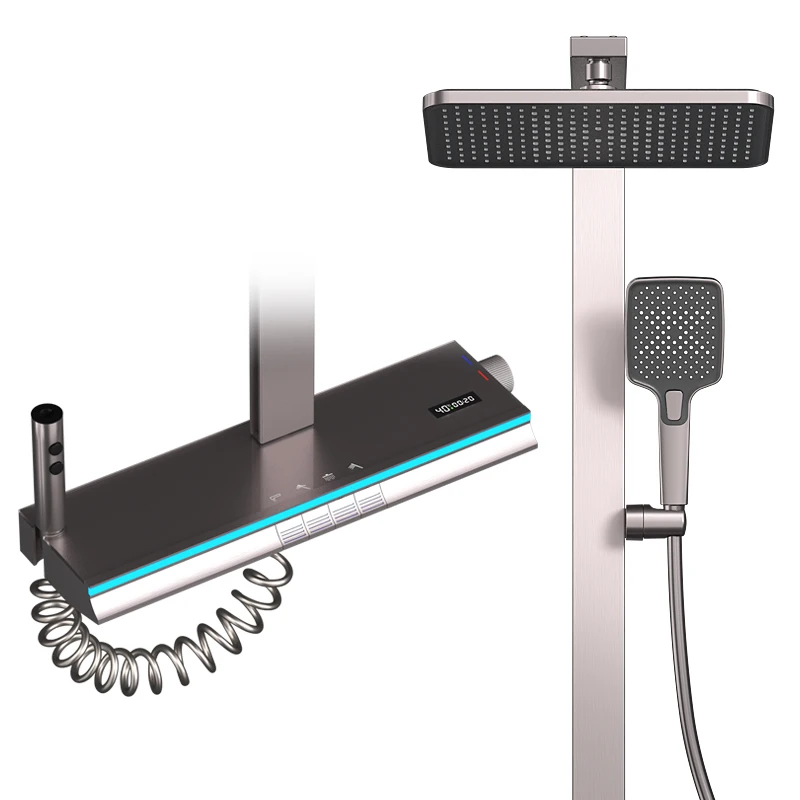 

4-function Piano Keys Shower Set System Wall Mount Hot&cold Aluminum Bathroom Shower Head With Digital Show Bath & Shower Faucet