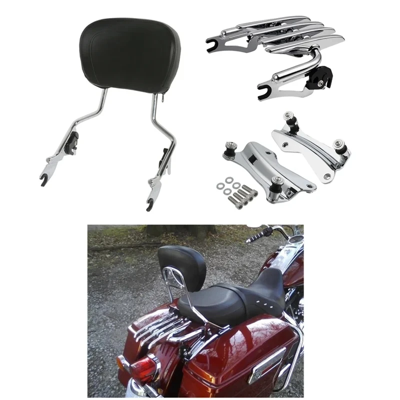 Motorcycle Sissy Bar Backrest Luggage Rack Docking Kit For Harley Touring Road King Street Glide FLHX 2014-2024