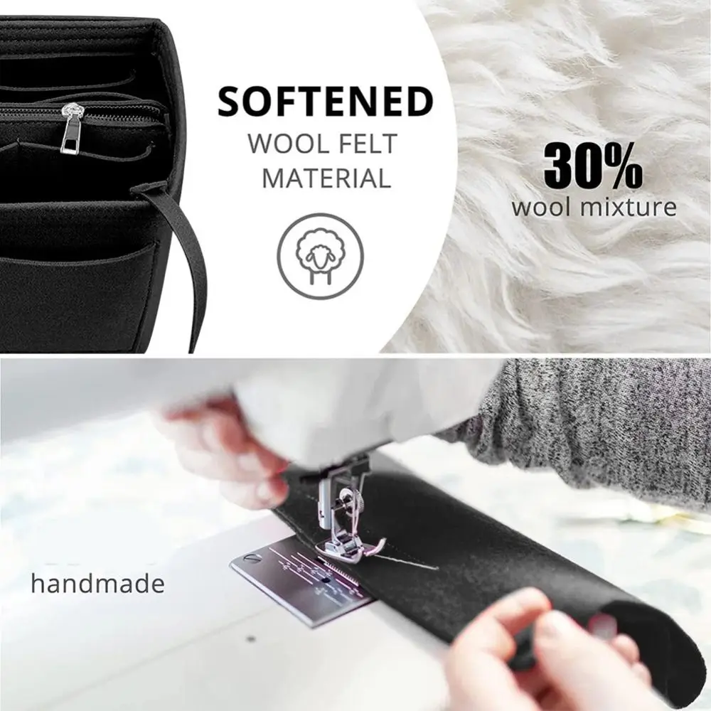 

Container Bag Lightweight Handbag Insert Felt Storage Bags Storage Pouch Multifunctional Zipper Multi-Pocket Handbag Outdoor