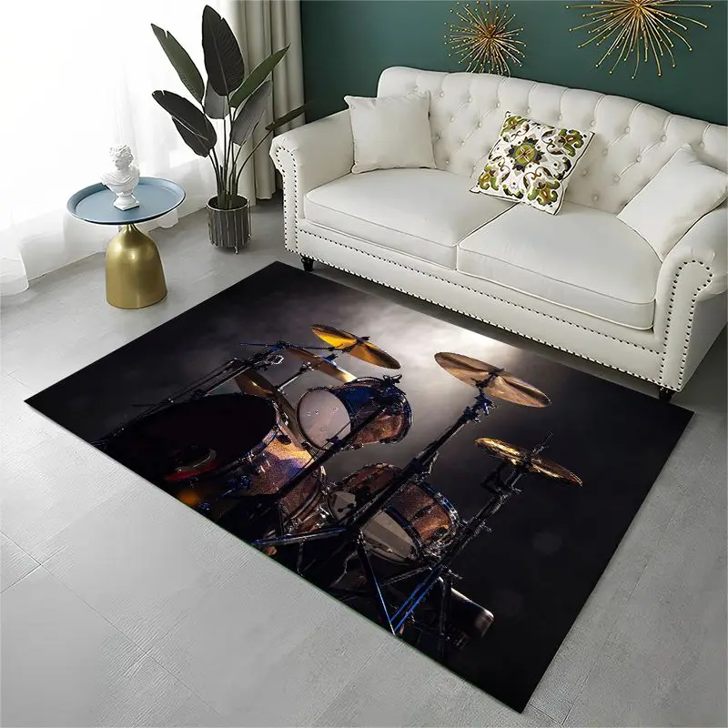 Retro Drum Set Music Instruments Drum Kit Large Area Rug Non-slip Durable Carpet for Bedroom Living Room Sofa Doormat Home Decor