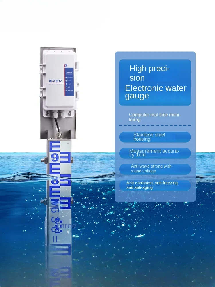 Electronic Water Gauge, Remote High Precision Reservoir Stainless Steel Flow and Water Level Gauge, Flood Control Sensor