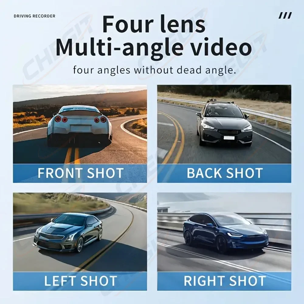 360 ° سيارة داش كام 4 قنوات مسجل فيديو واي فاي 1080P جهاز تسجيل فيديو رقمي للسيارات 4 عدسة الجبهة اليسرى اليمنى مع الكاميرا الخلفية الصندوق الأسود ملحقات السيارة #3