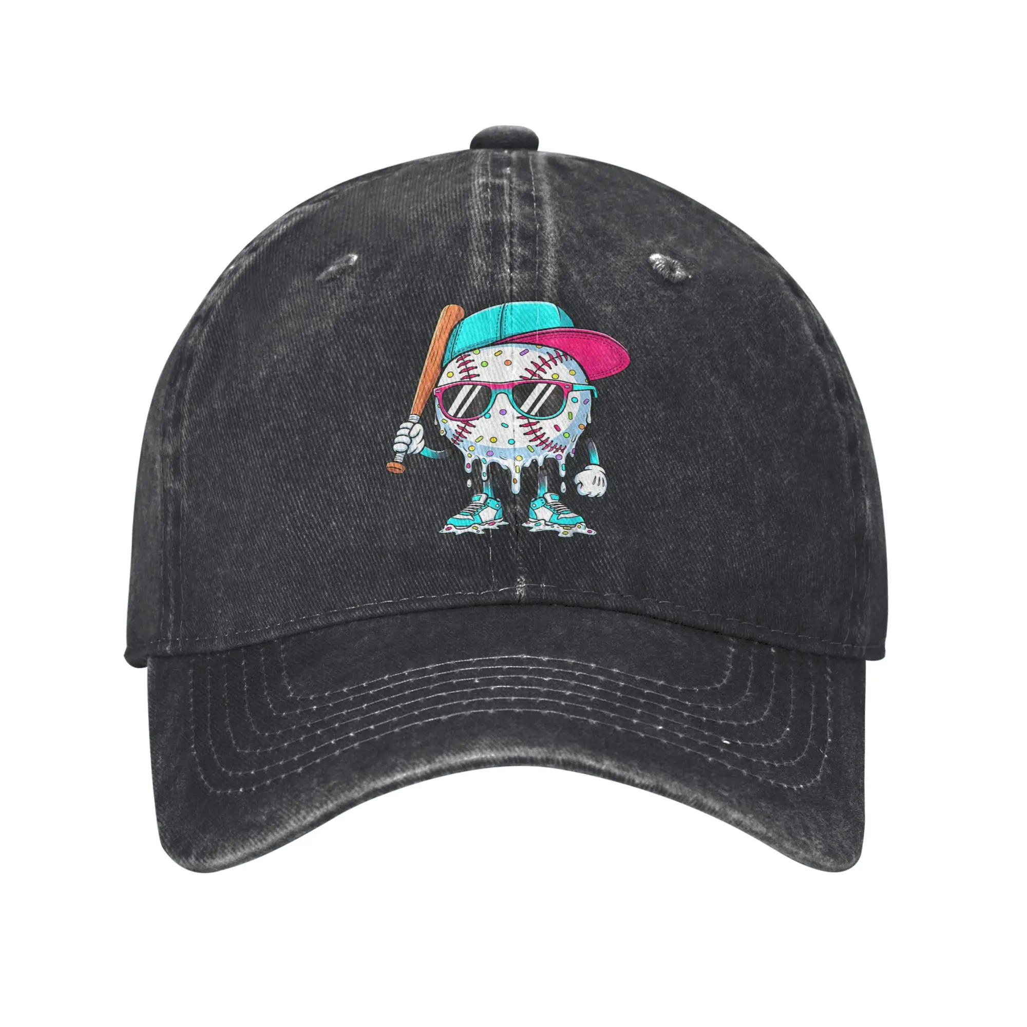 Baseball Sport Ice Cream Drip Baseball Caps Distressed Denim Funny Meme Snapback Cap Unisex Outdoor Running Golf Gift Caps Hat