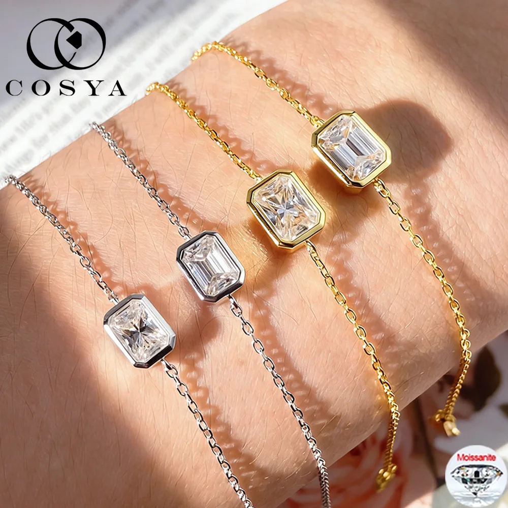 

COSYA 1CT 2CT изумрудной/радиационной огранки муассанит-пасьянс браслет для женщин 18-каратное золото S925 серебро минималистичный браслет-цепочка на запястье ювелирные изделия