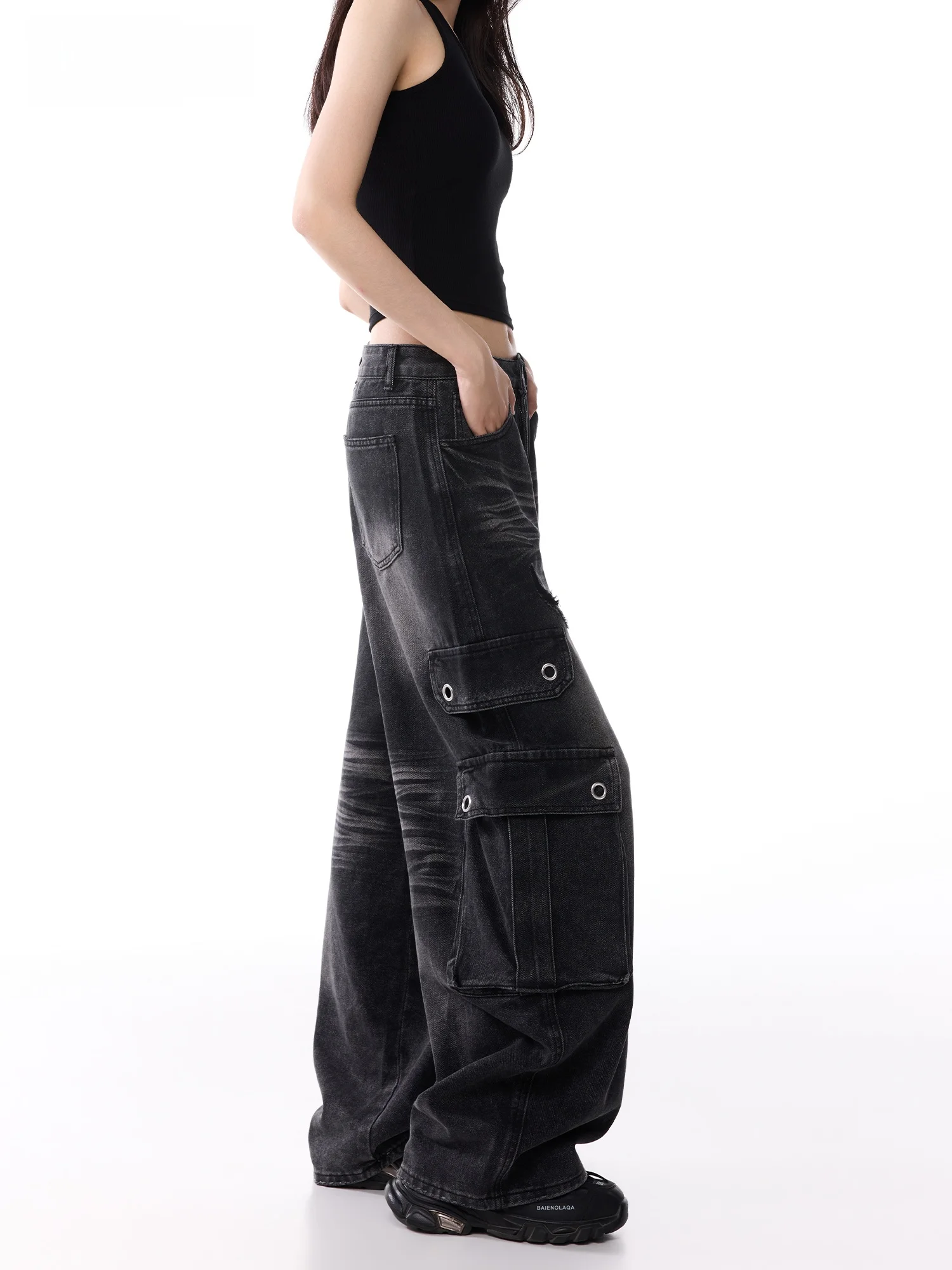 Summer Washed Black Wide Leg Jeans Women's New Style Casual Workwear Knife  Jeans Slimming Effect Comfortable Loose Fit