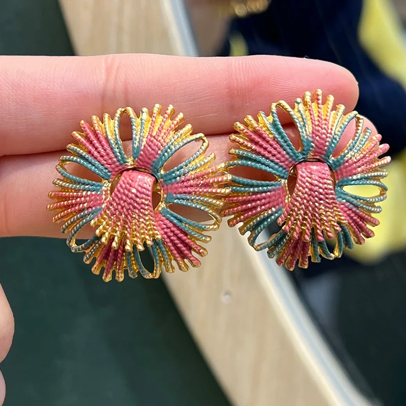 Vintage medieval painting noble retro color  stud earrings