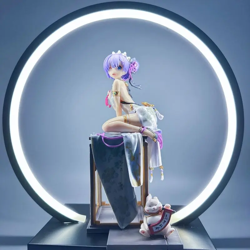 Ming'Erwu Re: Zero 중국 스타일 피규어 Emilia Rem Cheongsam 장면 모델 2D Guofeng 애니메이션 피규어 동상 Collectible Toys Gifts