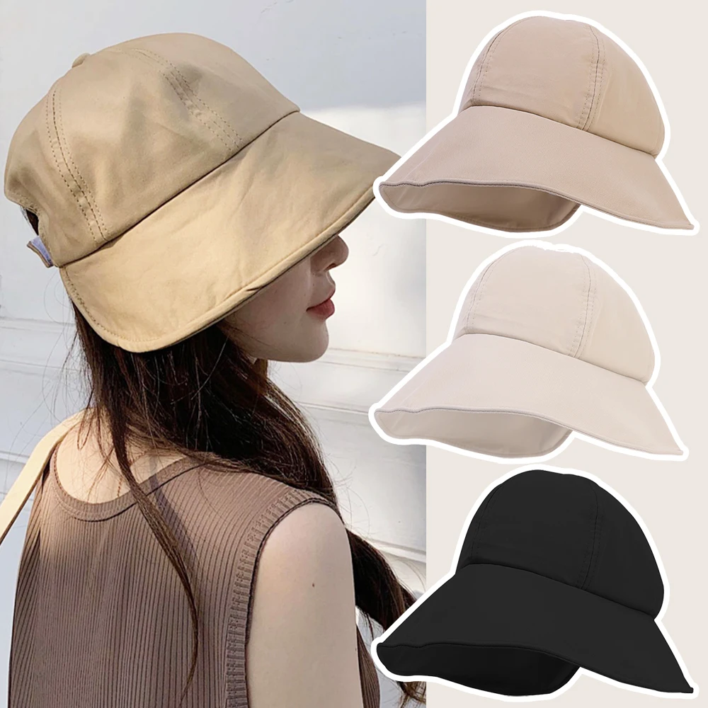 Korean Version of A Fisherman's Cap Can Be Tied Ponytail Anti-UV Sunscreen Hat Girls Thin Face Cover Outdoor Breathable Sun Hats