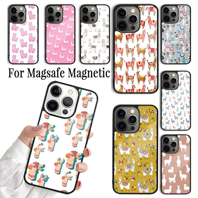 Coque Phone Case For iPhone 16 15 14 13 12 Mini 11 Pro Max Plus Magsafe Magnetic Wireless Charging Cover Lama Llama Alpacas