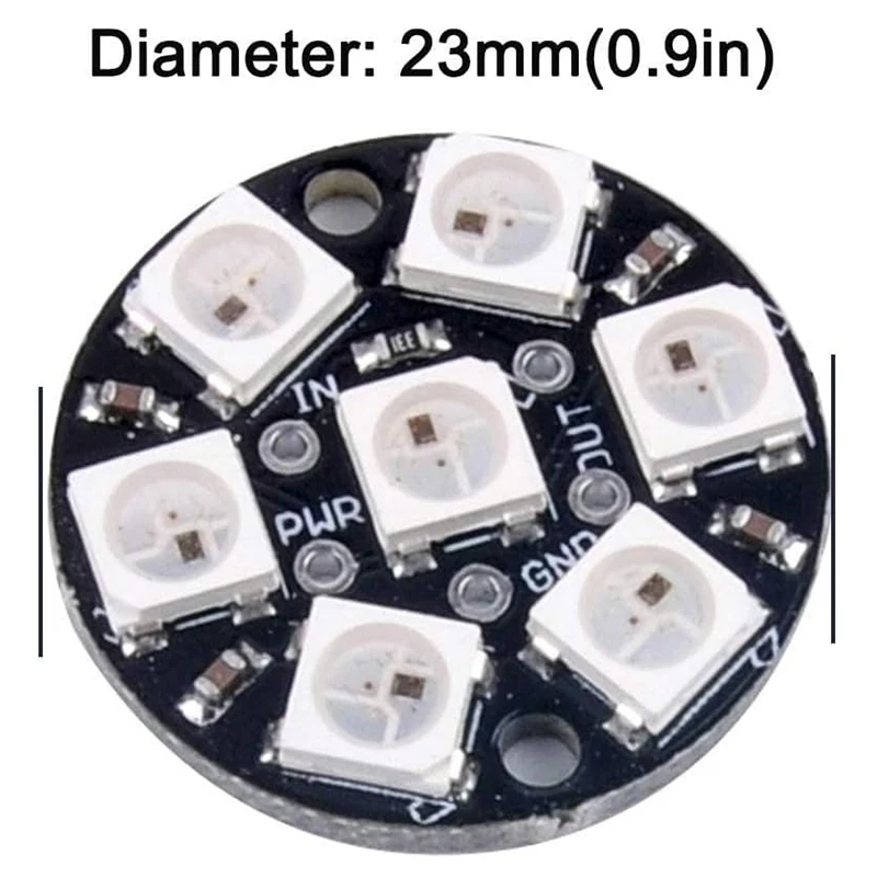 5-Pack 7-LED WS2812 RGB Ring – Addressable 5050 SMD Programmable Light with Integrated Driver (DC 5V) for Arduino Raspberry Pi