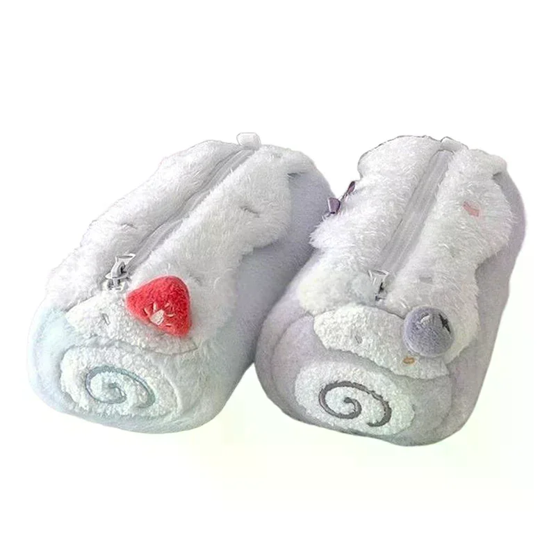 1PC Cute Cream  Roll Plush Pencil Case Large Capacity School Student Stationery Storage Bag