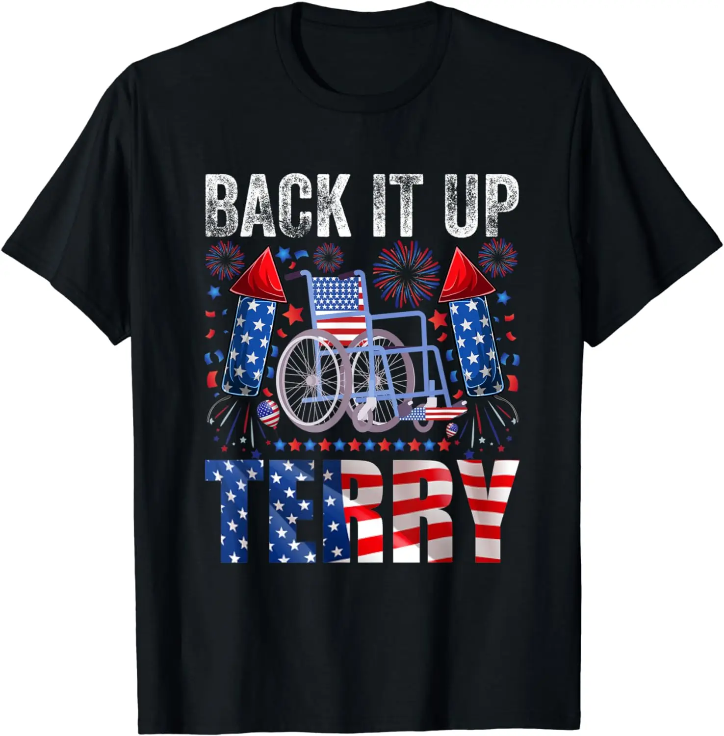 

Back Up Terry Shirt 4th Of July American Flag Firework T-Shirt