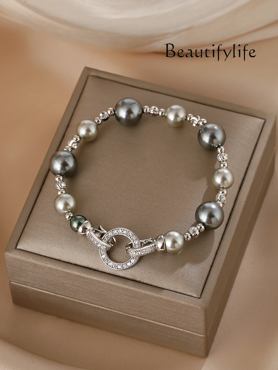 Premium mixed color pearl bracelet women's gray beaded niche exquisite retro jewelry