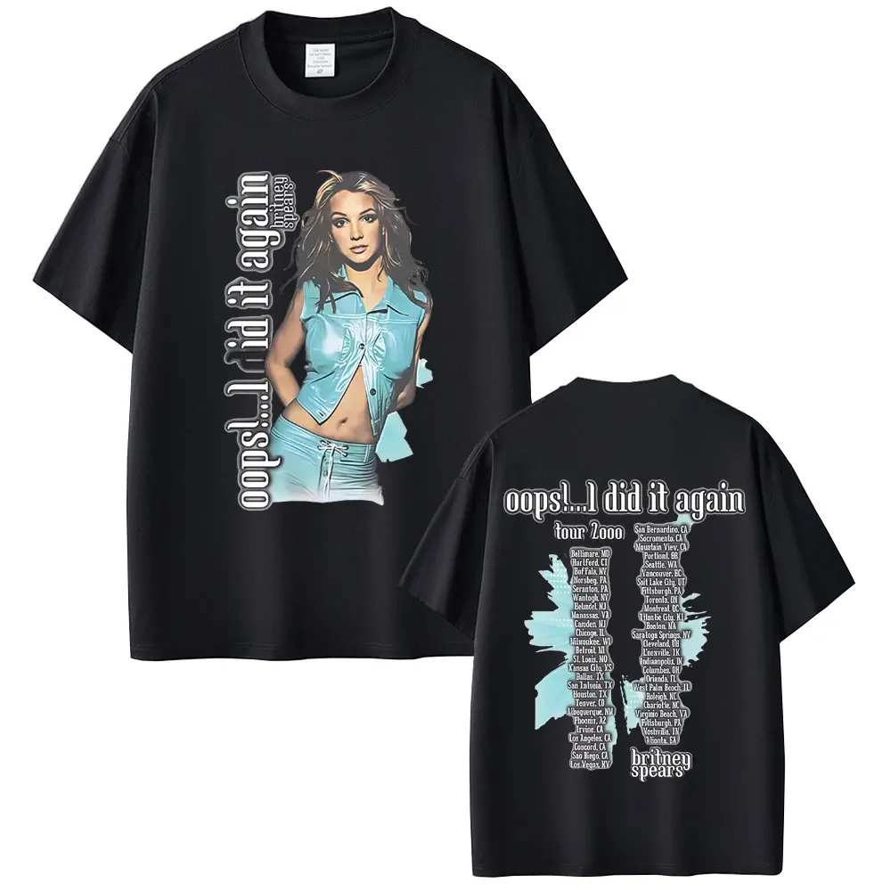 الرجال والنساء عادية ريترو قصيرة الأكمام تي شيرت للجنسين الشارع الشهير بريتني سبيرز عفوا فعلت ذلك مرة أخرى 2000 جولة تي شيرت #1