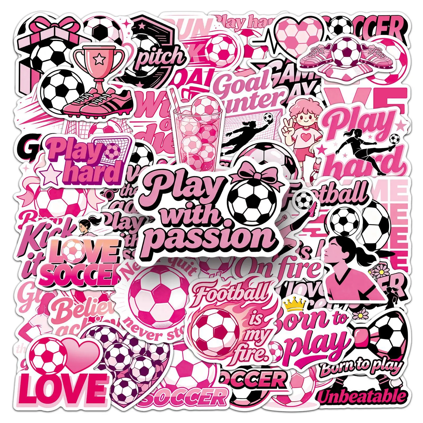 

53PCS Cartoon Football Pink Graffiti Stickers Decorative Guitar Notebook Luggage DIY Waterproof Notebook Stationery PVC Stickers