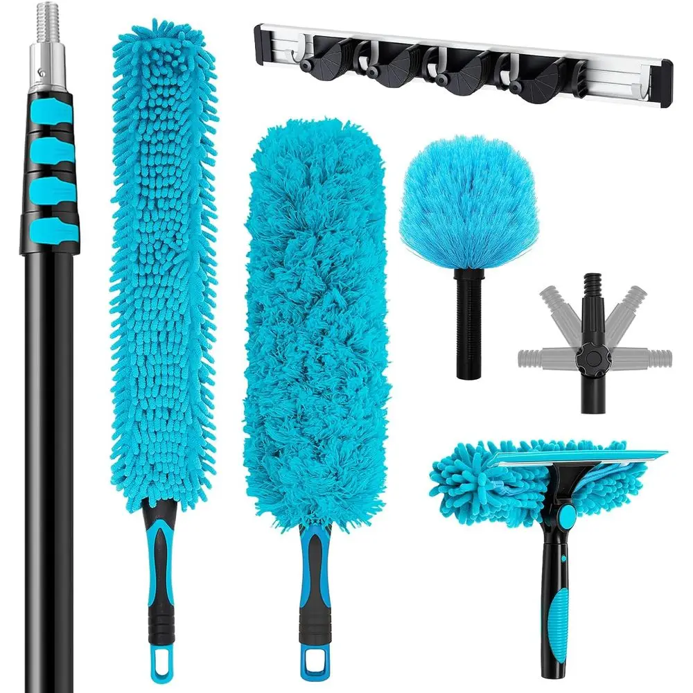 

Foot High Reach Duster Kit with 7-30 ft Extension Pole, High Ceiling Fan Cleaner Duster Tool for Fan Blades, Window Squeegee, Wa