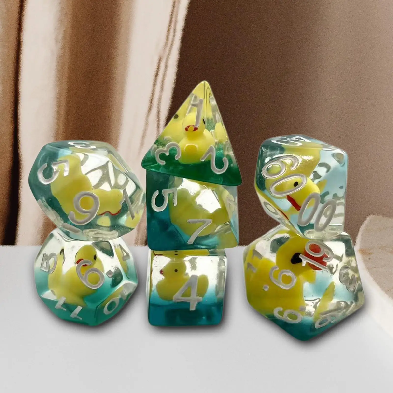 7x Acrylic Polyhedral Dices Set Party Toys Filled with Ducks Animal D4 D8 D10