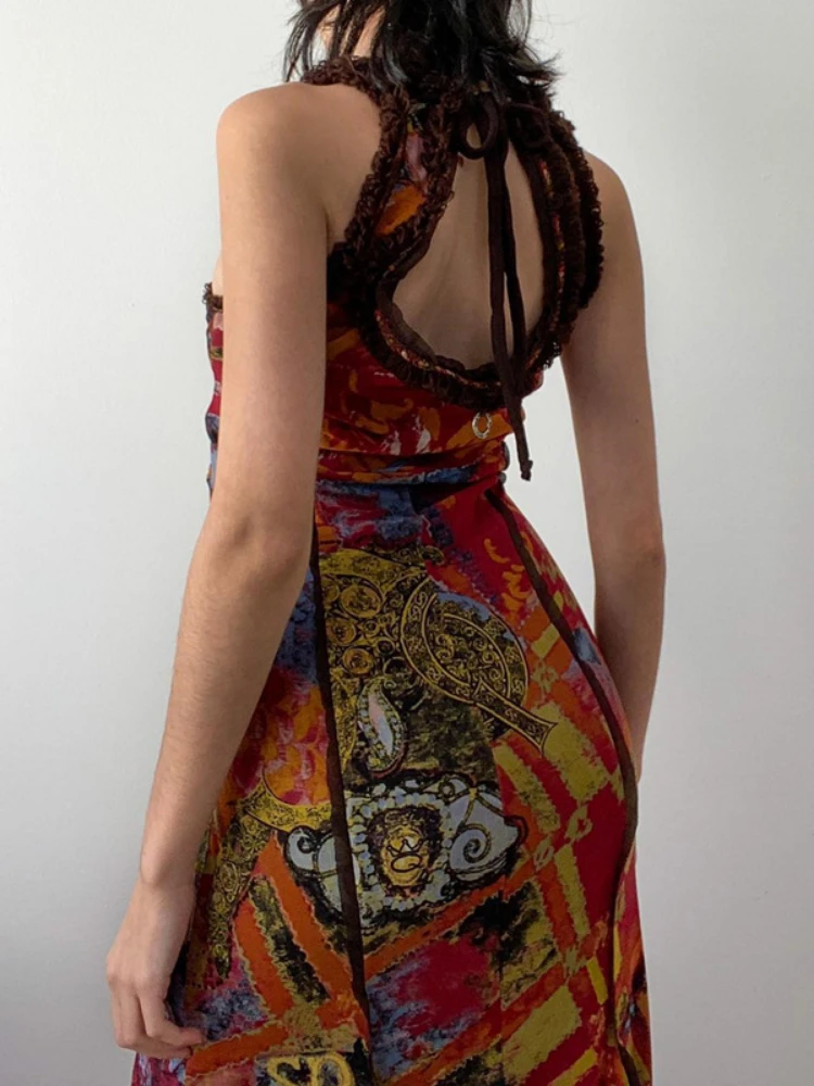 فستان لصق هندسي في القرون الوسطى ، مثير منخفض الرقبة ، فساتين تناسب ضئيلة ، الجوف خارج ، عارية الذراعين ، التعادل صبغ الطباعة ، ريترو أكمام تانك ، Bodycon