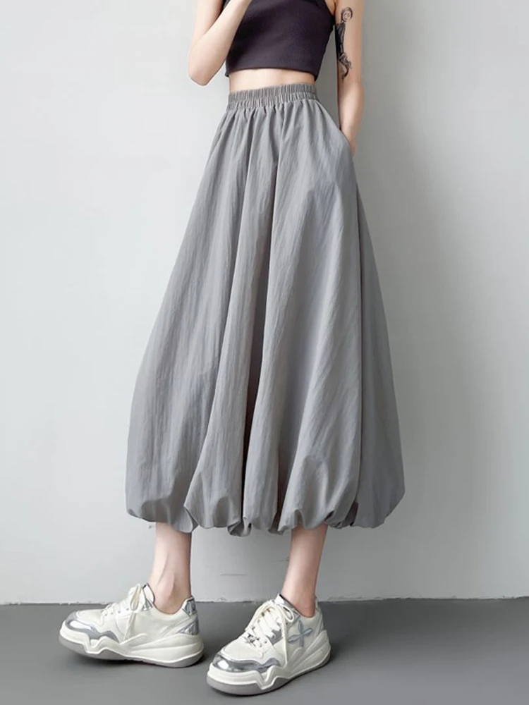 

New White Pleated Bud Skirt for Women 2024 Autumn High Waist A-line Skirt Elegant Black Dress Cute Ball Gown Women's Maxi Skirts