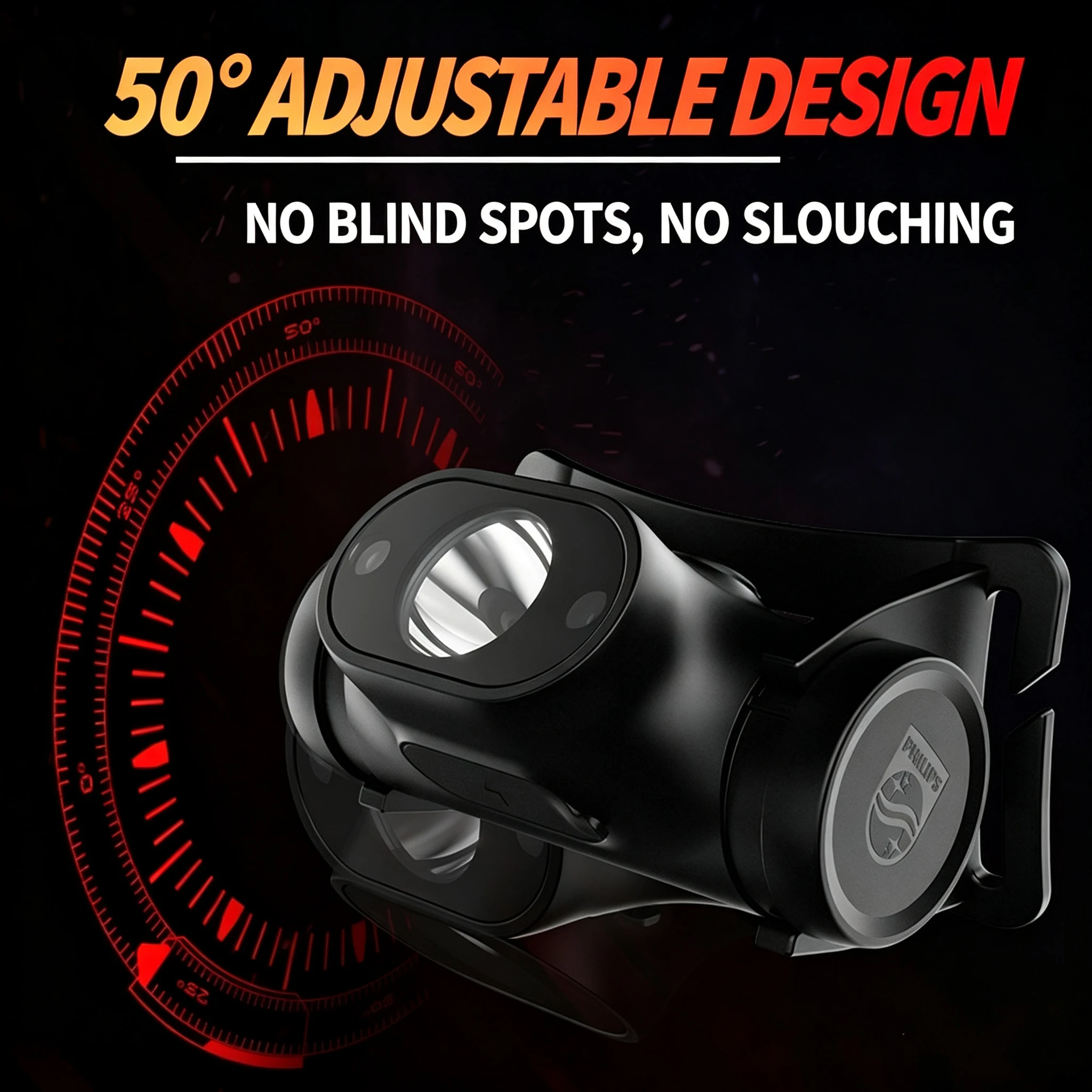 PHILIPS Outdoor LED Headlight Super Bright USB Rechargeable Head Lamp Waterproof Multiple Lighting Modes for Hiking Fishing