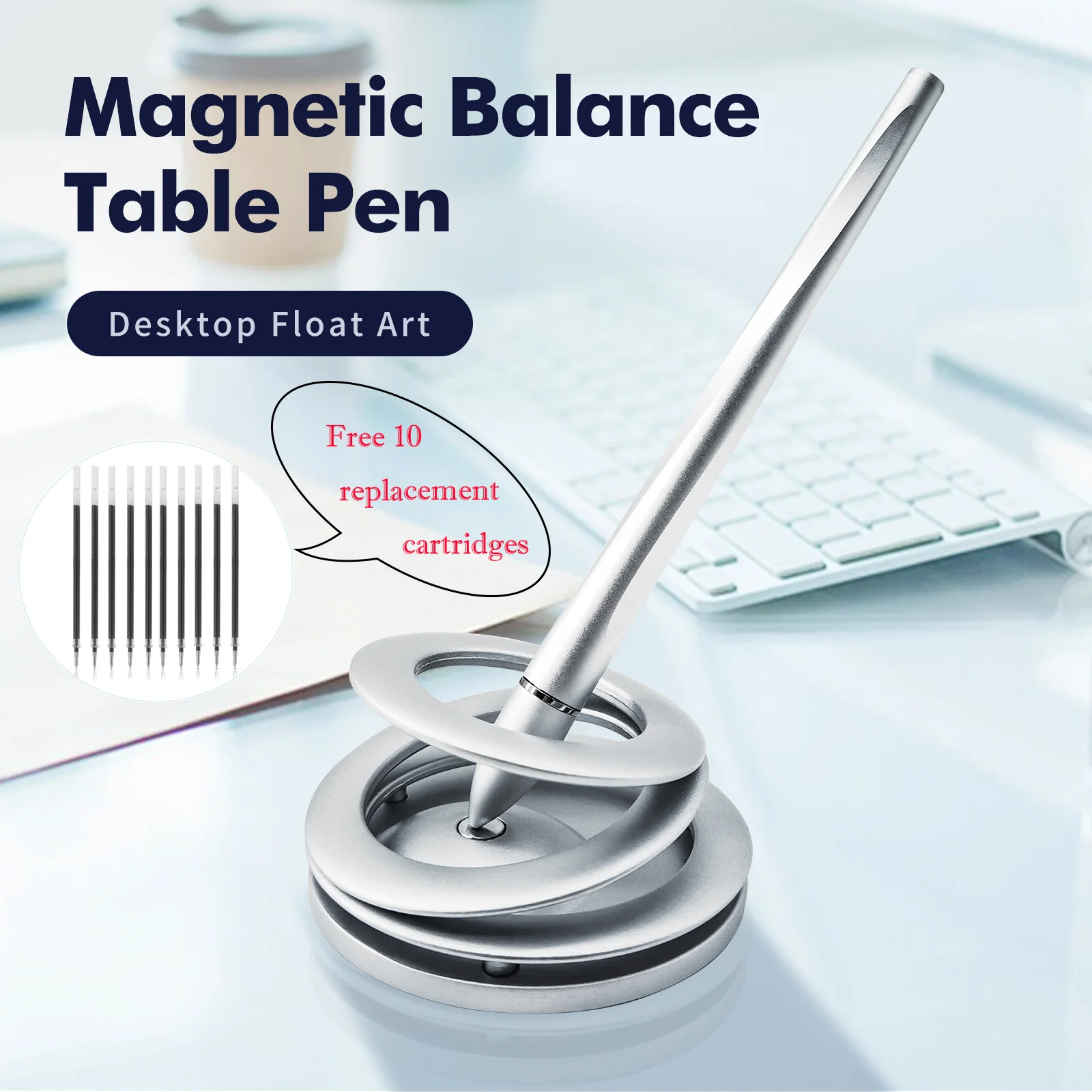 

Multi-functional Silver Magnetic Levitating Pen Can Stand Up As Well As Writing Not Fall Down Self-standing Pen For Daily Office