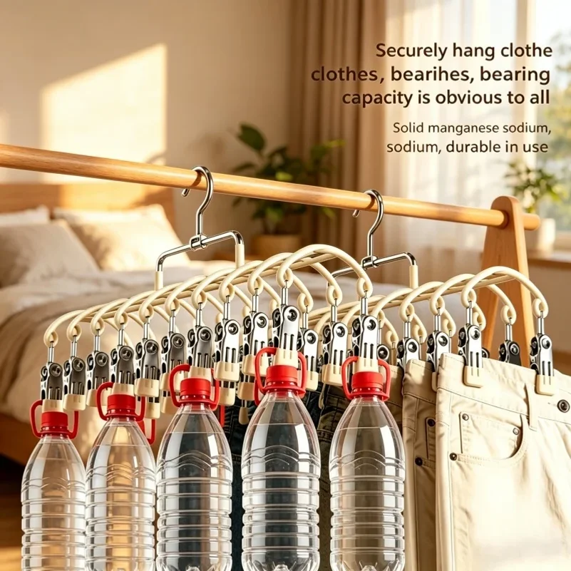 Stainless Steel Pants Hanger with Clips, Multi-Functional Storage Organizer for Trousers, Underwear & Socks, Closet & Balcony Dr