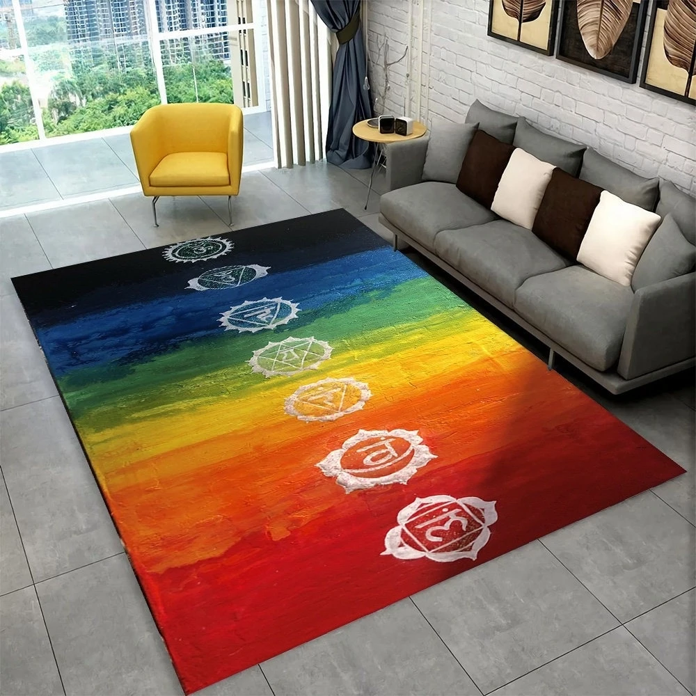 Arcobaleno 7 Chakra Mandala Tappeto bohemien per soggiorno Camera da letto Divano Zerbino Decor Yoga Morbido tappetino antiscivolo Tappeto di grandi