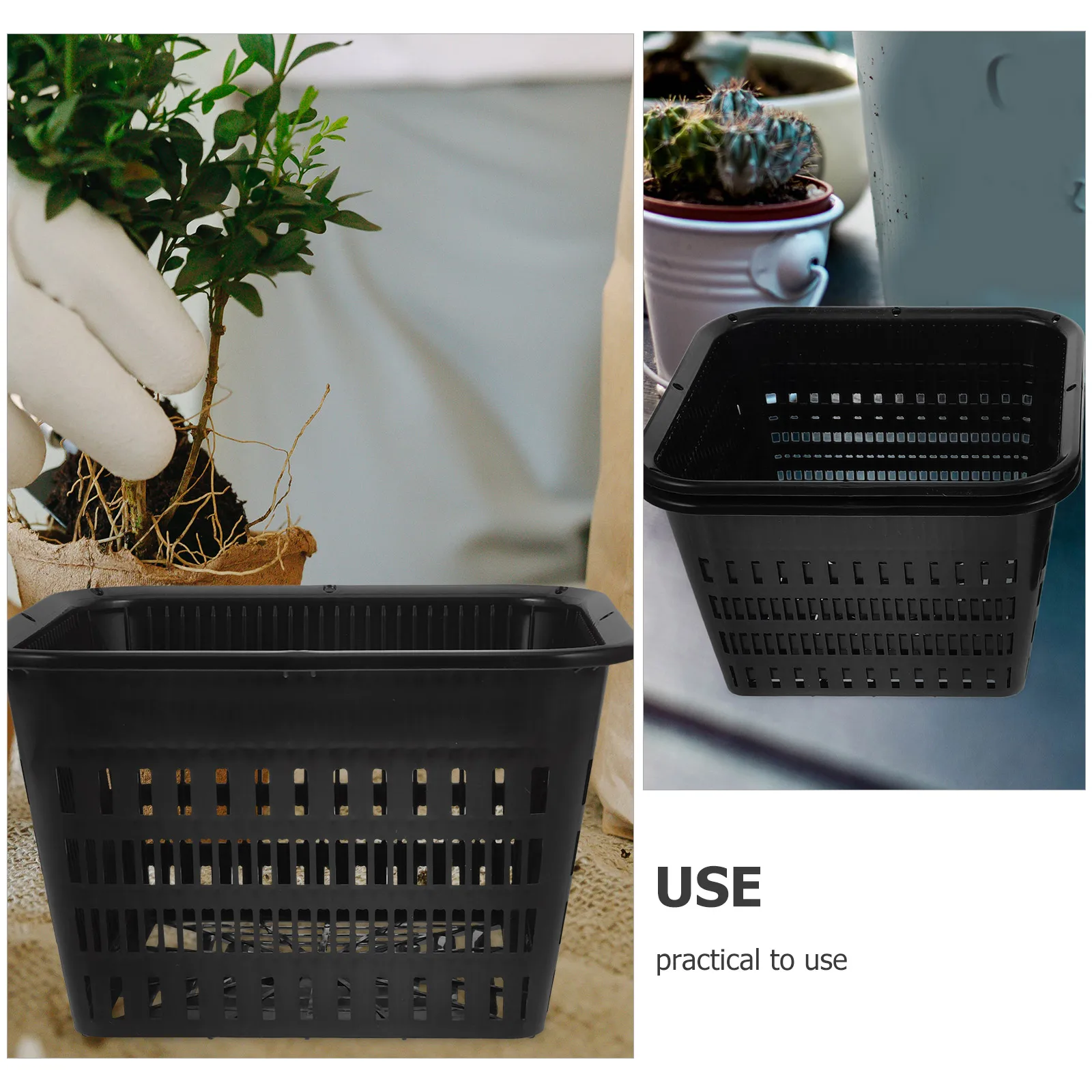 4pcs Root Control Planting Baskets 180mm Black Square Plastic Net Cups Hydroponics Garden Balcony Pots Flower Containers