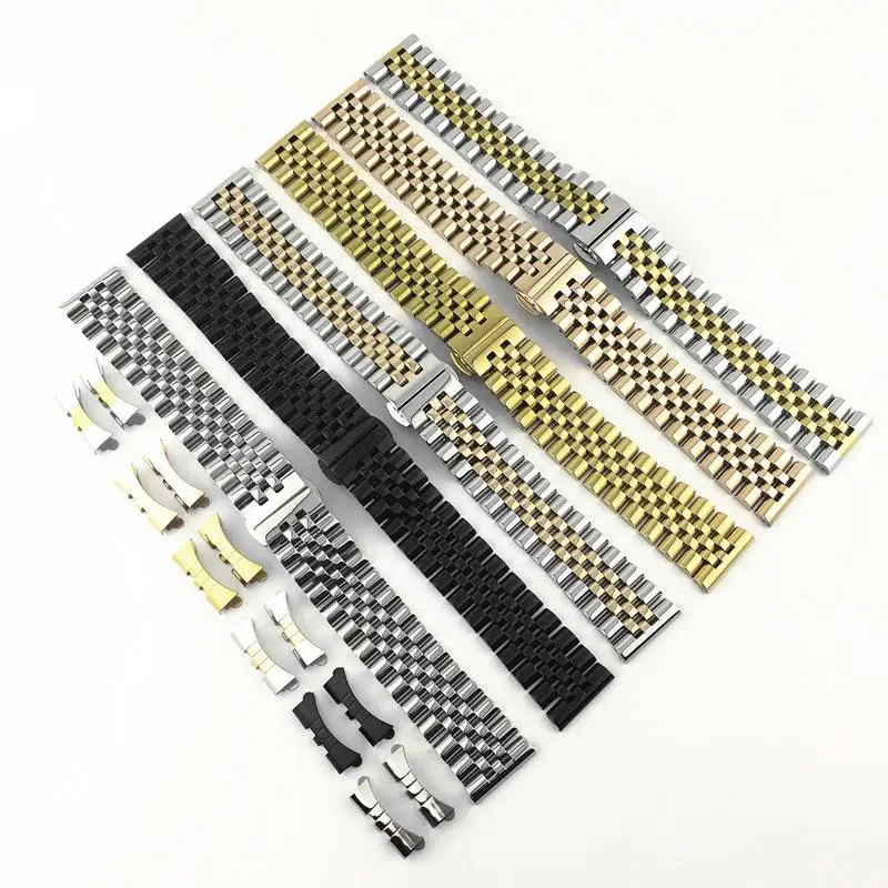 Classic Stainless Steel Jubilee Band Strap Universal Bracelet Curved End Butterfly Buckle For Samsung Seiko Replacement Band