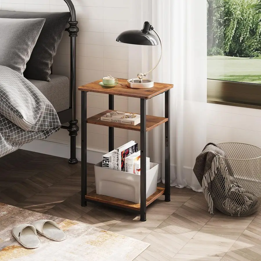 

End Tables Living Room Set of 2, Small End Table for Two, Narrow Side Table for Bedroom, Home Office, Small Spaces, 3Tier End Ta