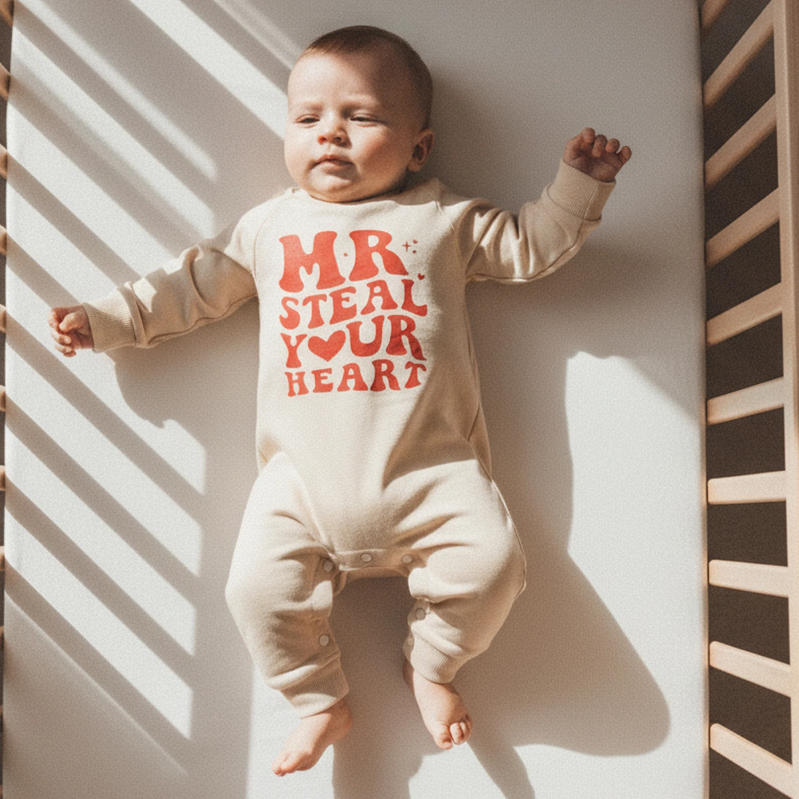 Infant Baby Boy Valentines Romper Fashionable Cute Letters Printed Long Sleeve Jumpsuit Playsuits