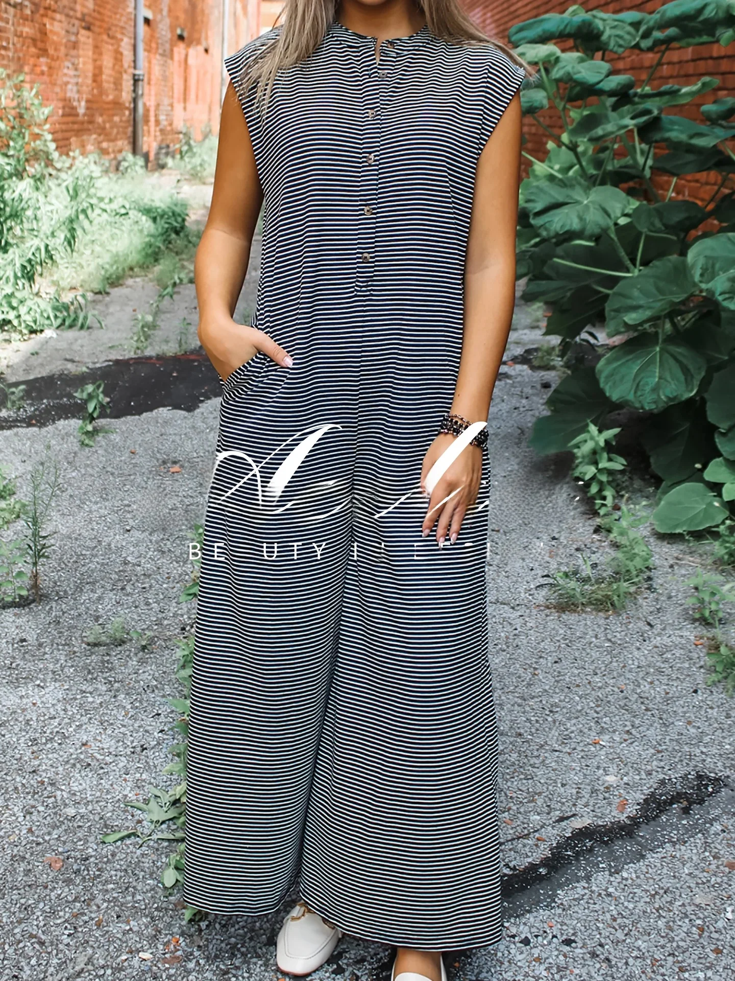 

Цельные брюки с капюшоном в полоску Acelitt, женские летние 2022, новый универсальный комбинезон с широкими штанинами, длинные брюки с высокой талией