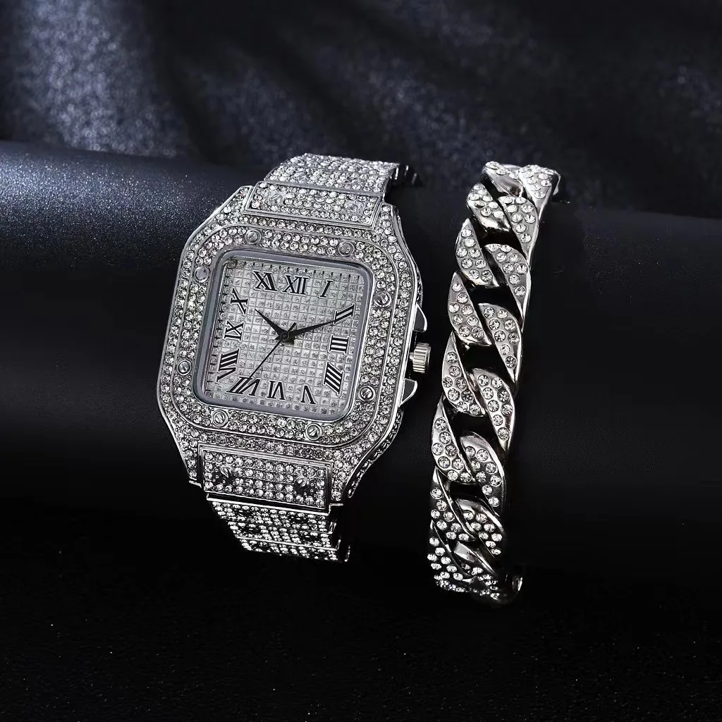 2pcs Luxury Fashion Men Women Watch Set Silver Strap Ladies Quartz Wristwatch Alloy Bracelet For Ladies Gift Reloj Mujer