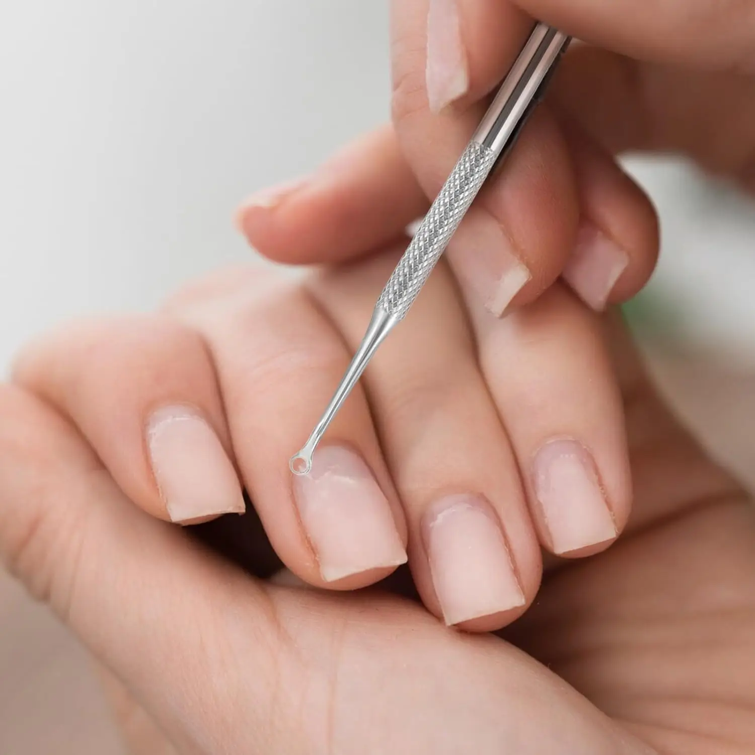 Empujador de cutículas de acero inoxidable, limpiador de uñas portátil, removedor de esmalte de piel muerta, cortador, palo de limpieza (cabeza oblicua), 2 uds.