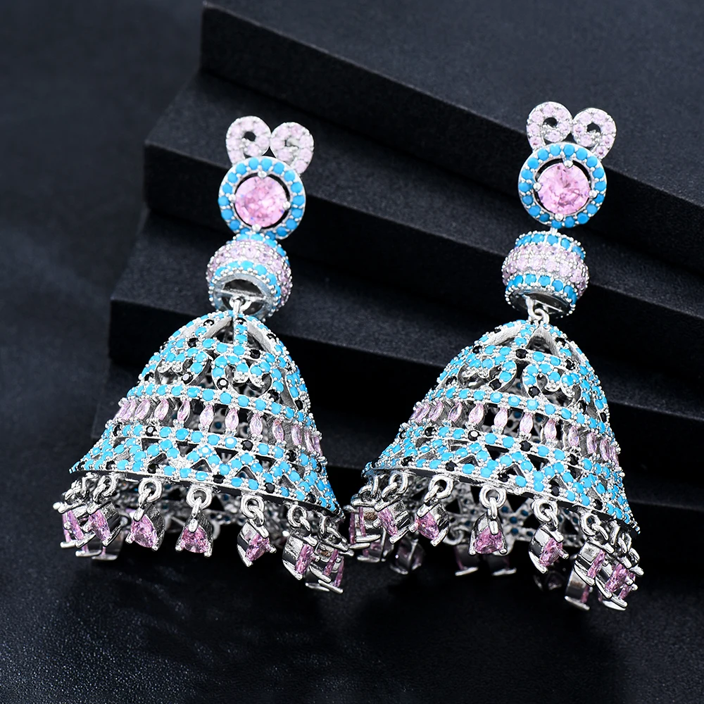 GODKI Trendy Mexico Blue Bell Earrings for Women Wedding Cubic Zircon Fashion Engagement Party Jewelry pendientes mujer moda