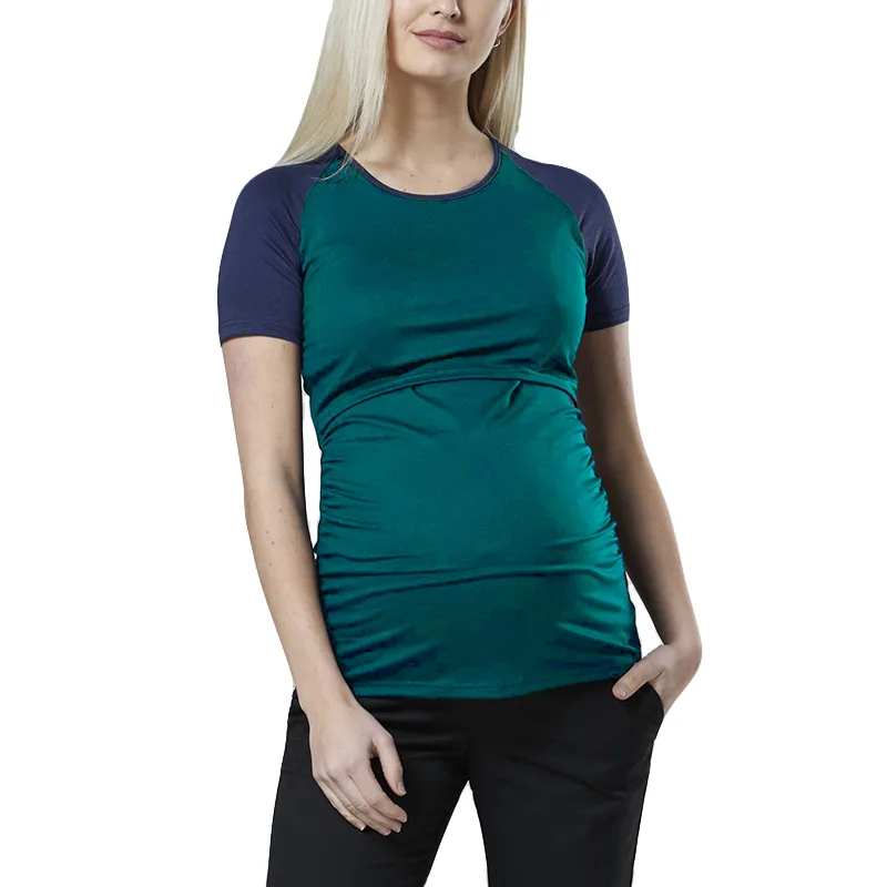 2022 Pregnant T-Shirt Tops Woman O-Neck Short Sleeve Solid Color Fashion Maternity Breastfeeding Nursing Tops ropa premama