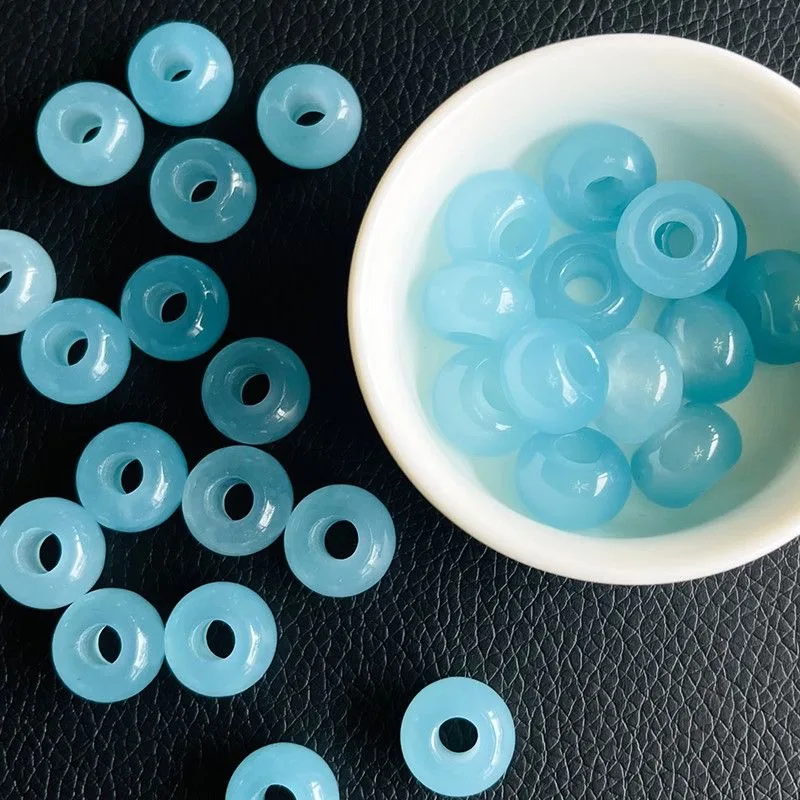 10pc Natural Sea Blue Treasure Large Hole Beads DIY Bracelet Earring Charm Jadeite Jewellery Fashion Amulet Gifts for Women Men