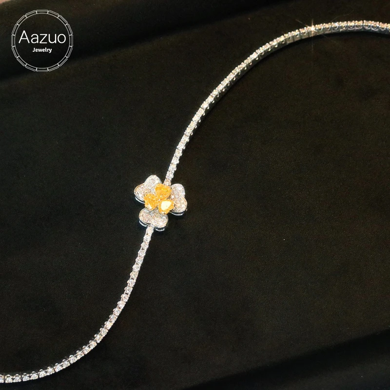 

Aazuo Real Yellow Diamonds 18K Gold Daisy Flower Tennis Bracelet Gift For Woman Upscale Trendy Senior Party Senior Customize