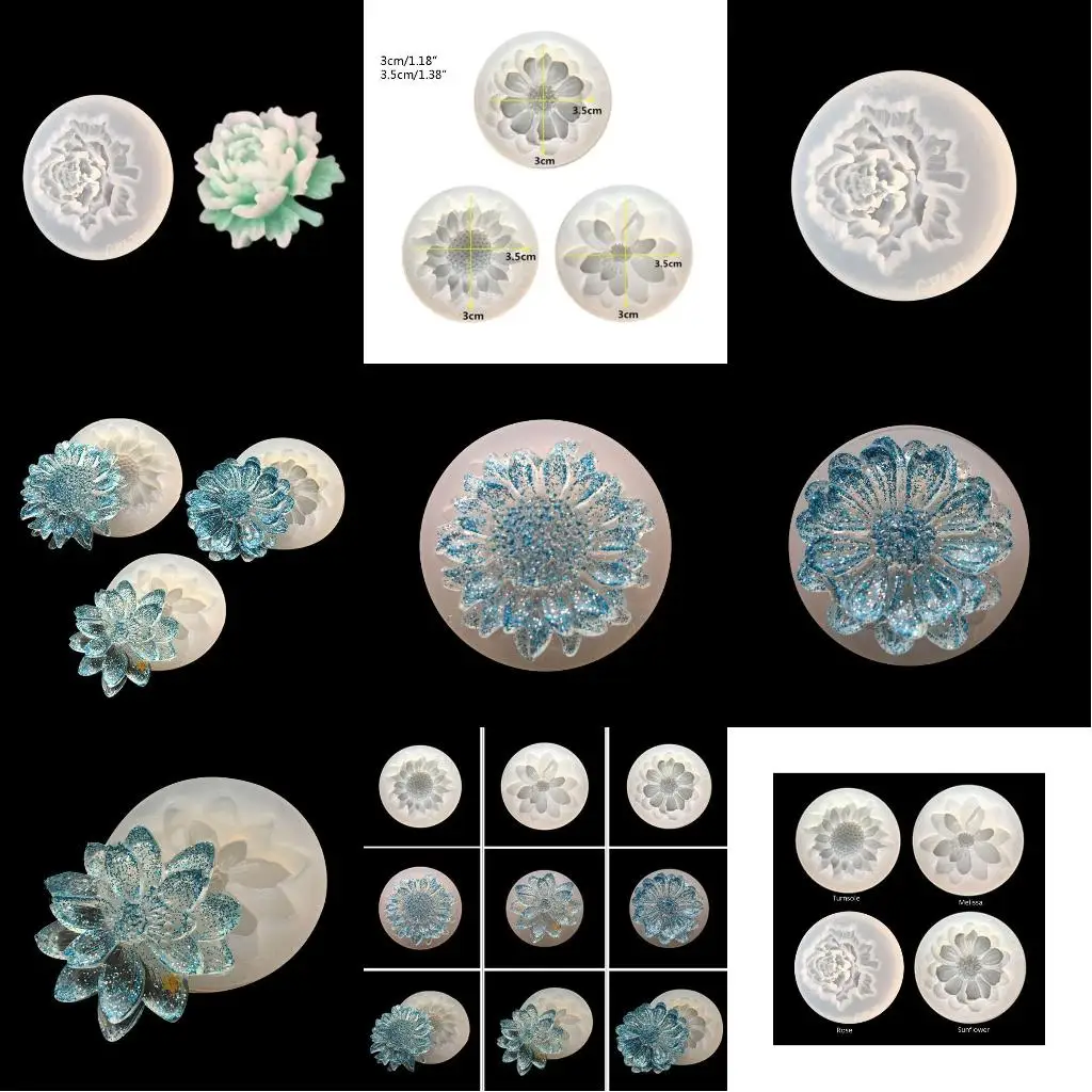 4Pcs Flower Epoxy Resin Mold Kits Camellia Rose Mold Jewelry Making