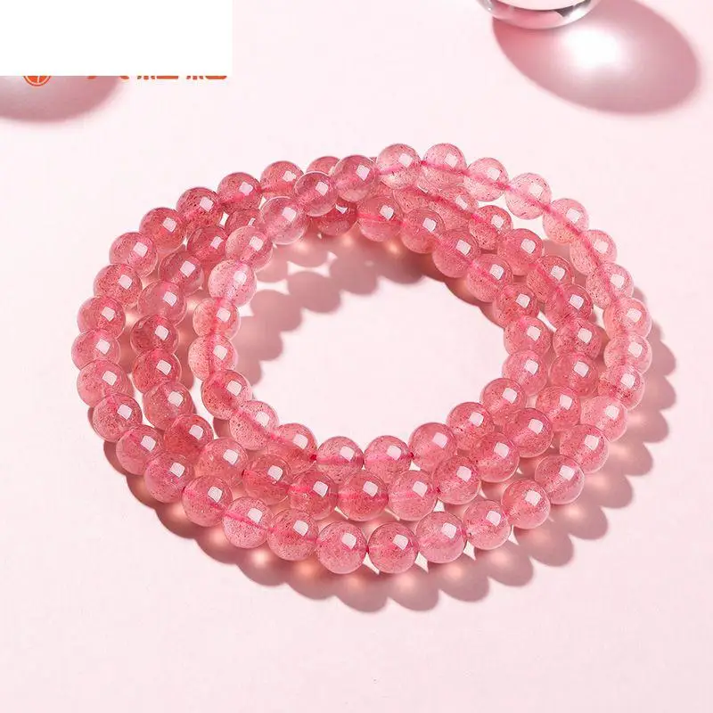 

6mm Natural Crystal Strawberry Quartz Bracelet Multilayer Bangles Women Fine Jewelry Genuine Pink Strawberry Crystals Bracelets