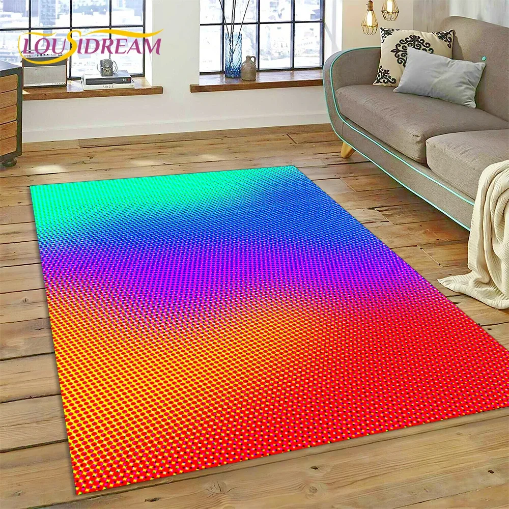 Rainbow Colour Illusion Cartoon Carpet Rug for Bedroom Living Room Home Sofa Decoration,Children Game Large Decor Floor Mat Gift