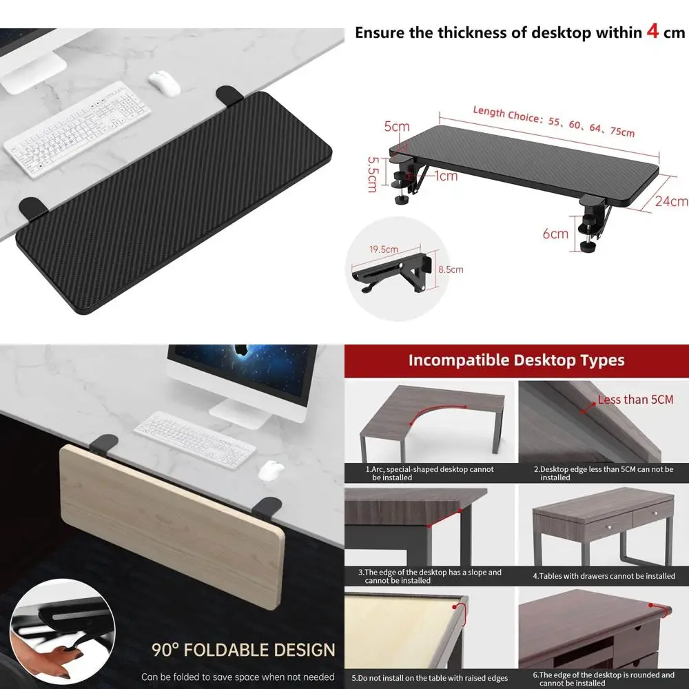 

Эргономичное расширение для стола с креплением-зажимом, 75x24 см, подставка для клавиатуры, подлокотник для компьютера