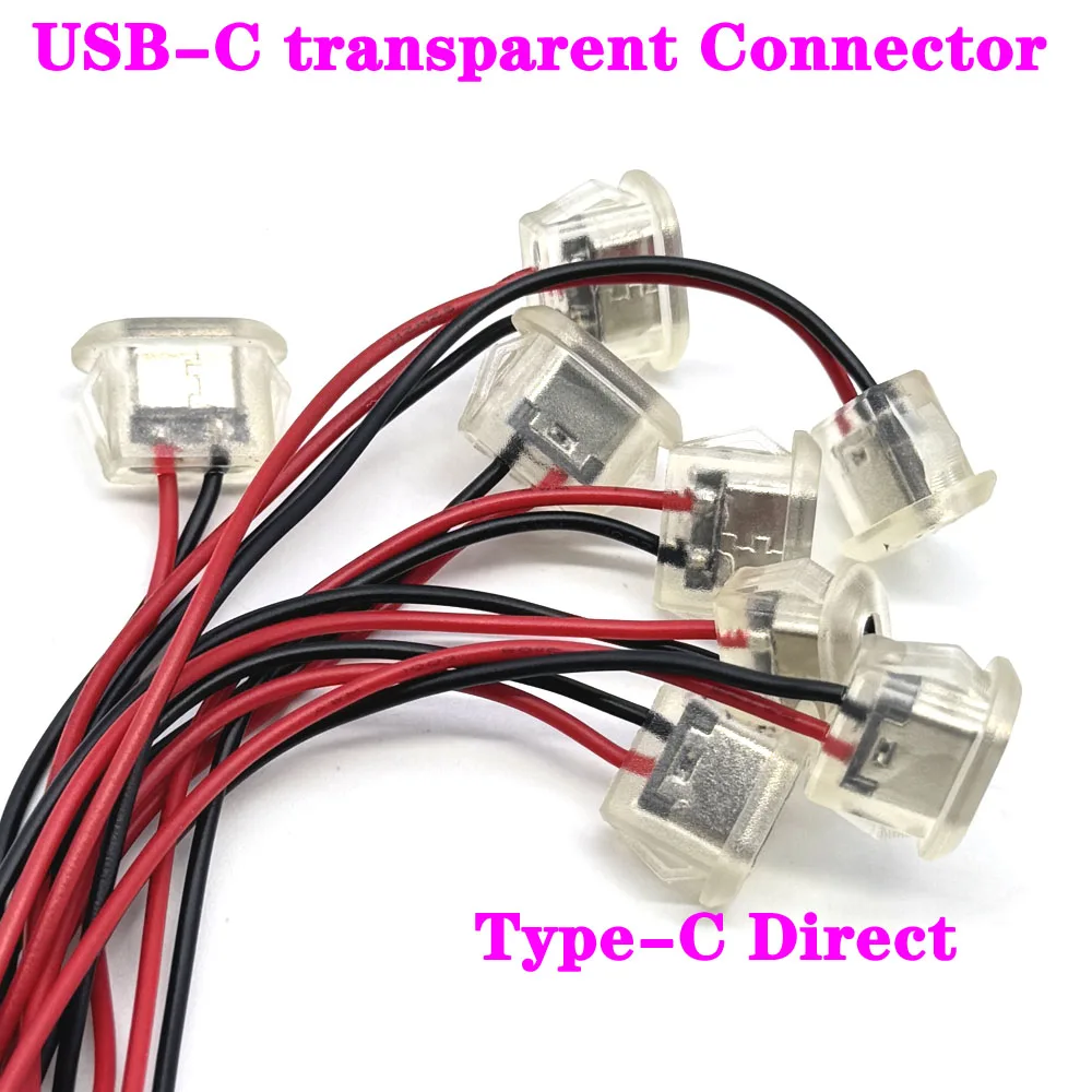 

2Pin USB-C transparent Connector Type-C Direct compression female base Waterproof USB Socket High Current Fast Charging jack ﻿