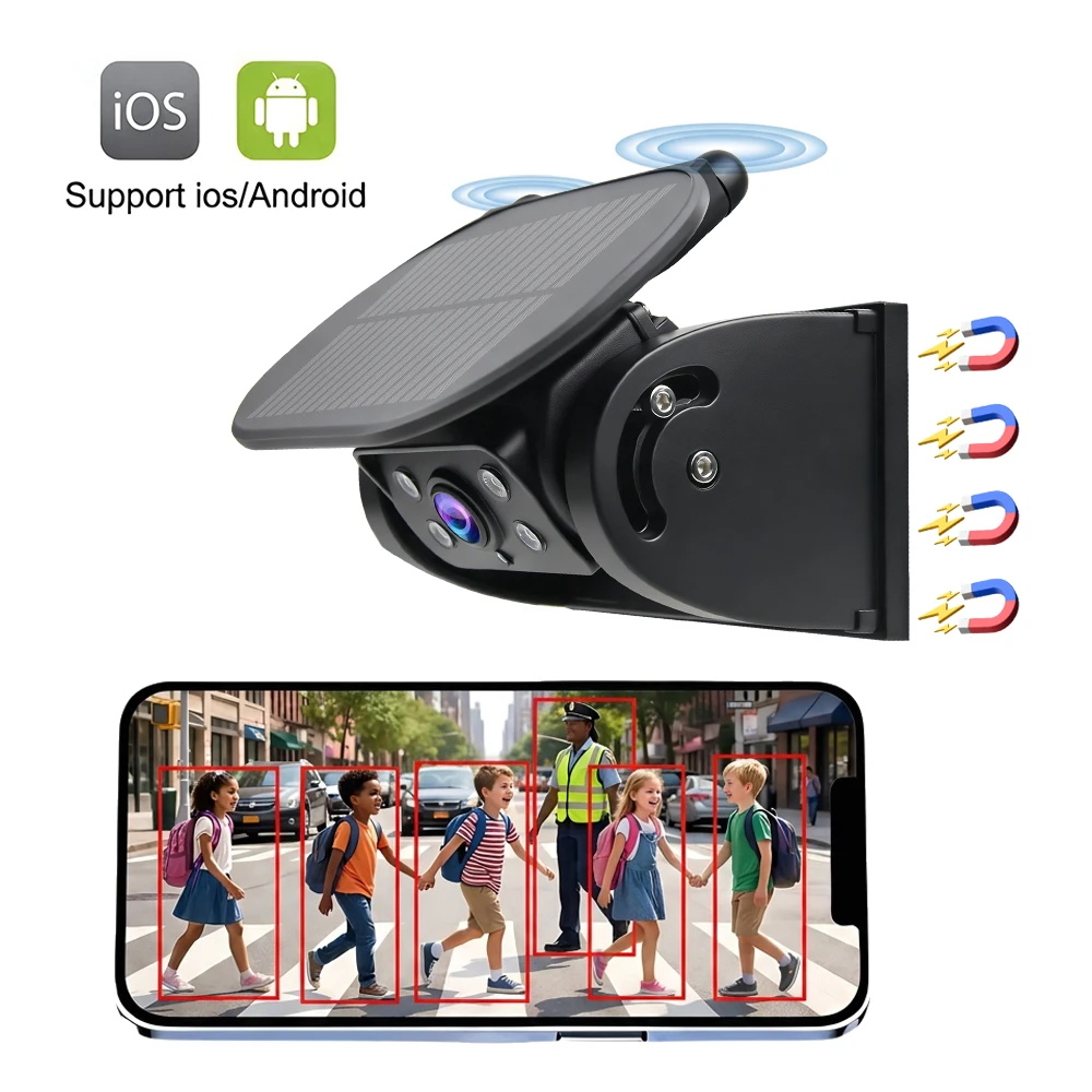RV Hitch Solar Wireless Backup Camera Magnetic WiFi Dash Cam AI Blind Spot Detection Alarm Car Rear View Camera for iOS Android