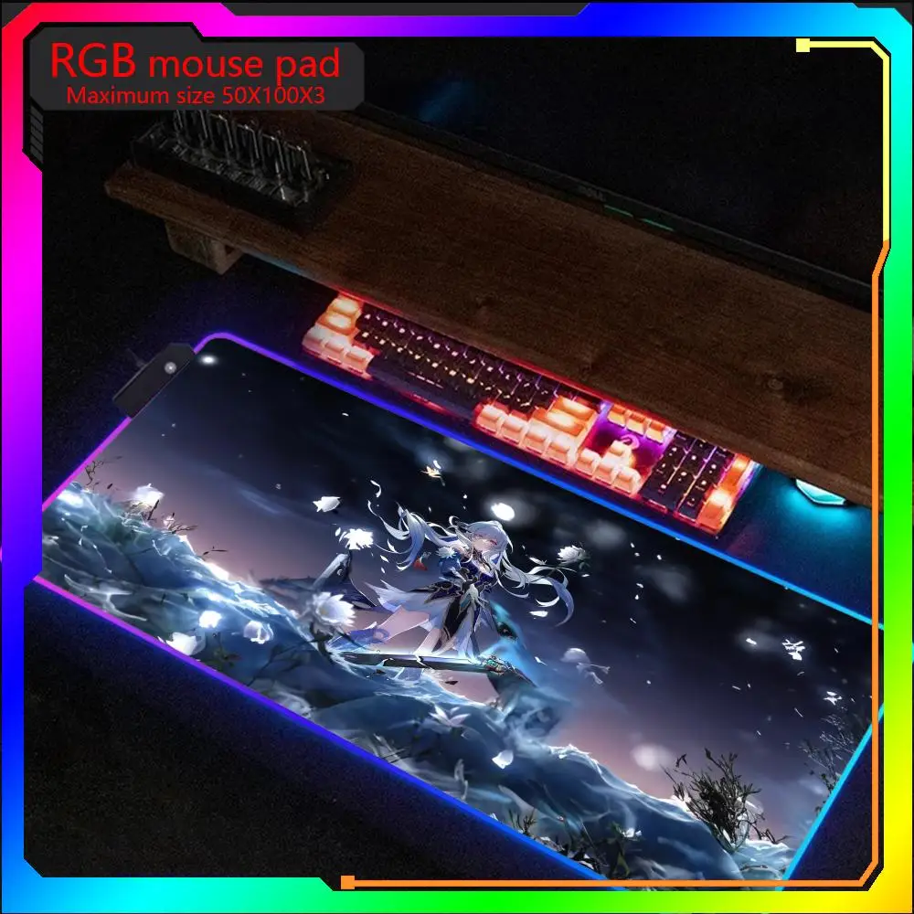 Honkai-alfombrilla de ratón jingliu Star Rail RGB, tamaño máximo 50x100, alfombrilla de juego para juegos, alfombrilla de goma de mesa LED grande, alfombrilla de escritorio para computadora portátil