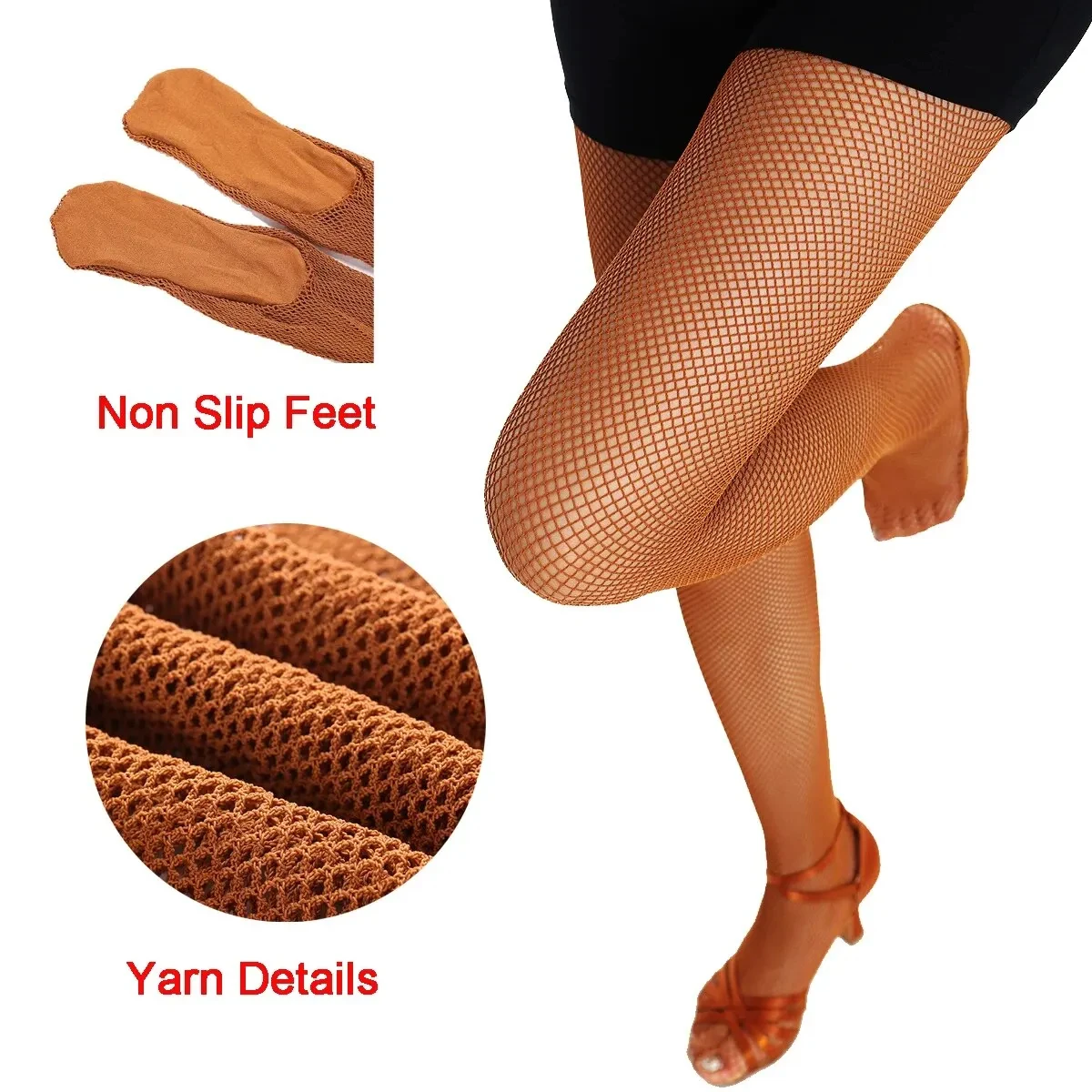 Professional Hard Mesh Tights Latin Dance Fishnet Stockings Competition Special Pantyhose Sole Non Slip Bone Line Oxford Socks